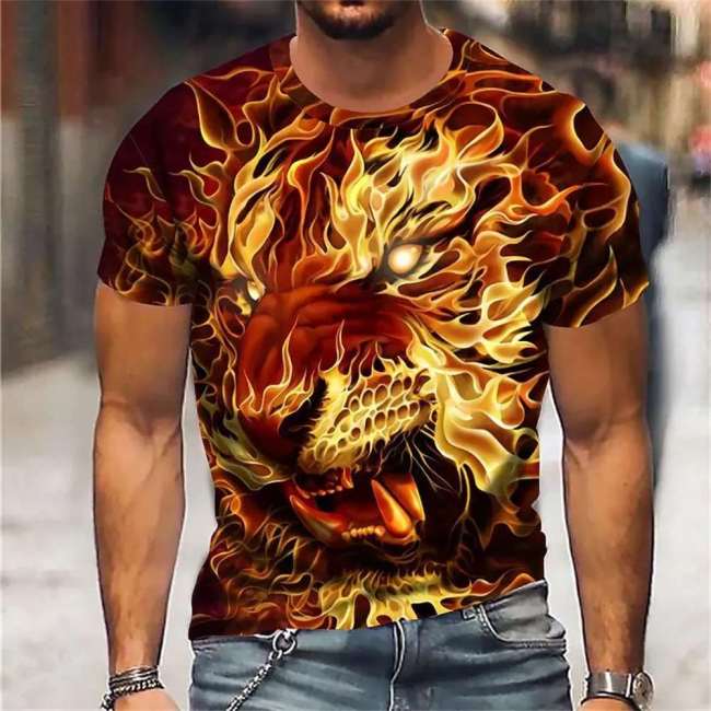 Family Matching T-shirt Mens Flaming Tiger T-Shirt