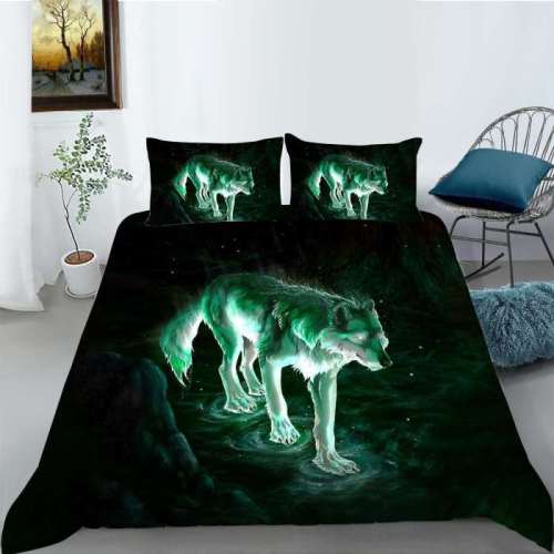 Green Wolf Print Beddings