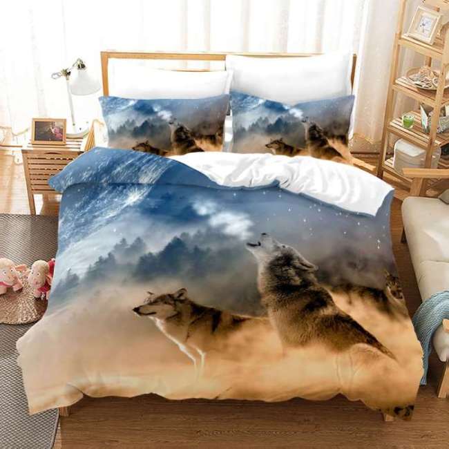 Cloud Wolf Print Bed Sheets