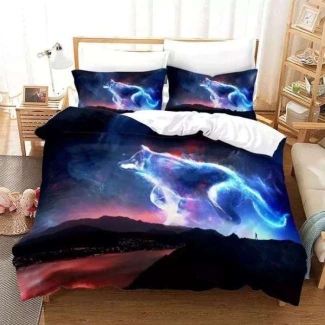 Galaxy Wolf Print Bed Sheets