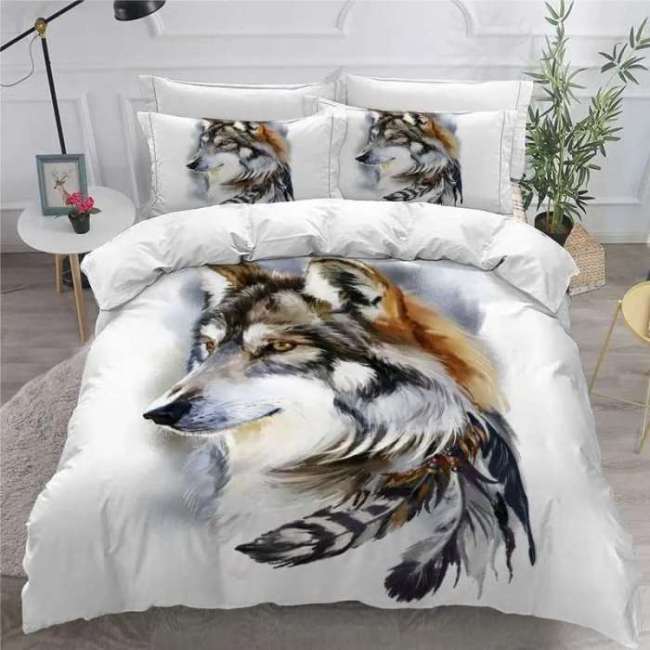 Wolf Print White Bed Sheets