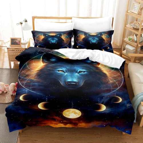 Wolf Print Galaxy Bed Sheets