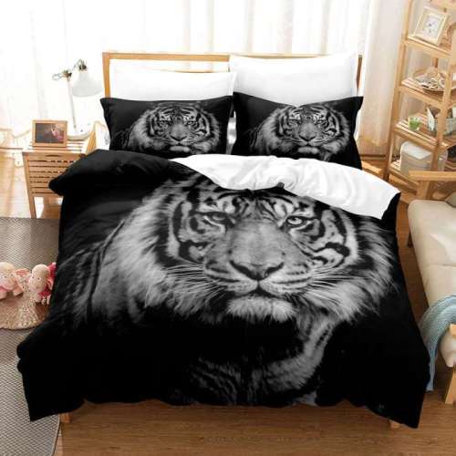 Black Tiger Face Print Bedding