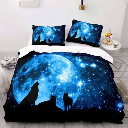 3D Wolf Packs Moon Bedding