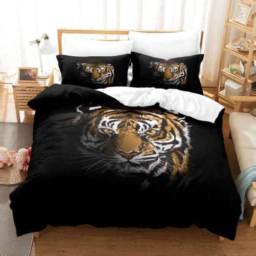 Tiger Face Print Black Bedding
