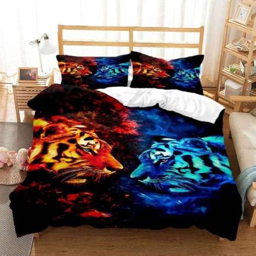 Red Blue Tiger Bed Cover