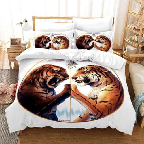 White Tiger Couples Bed Cover