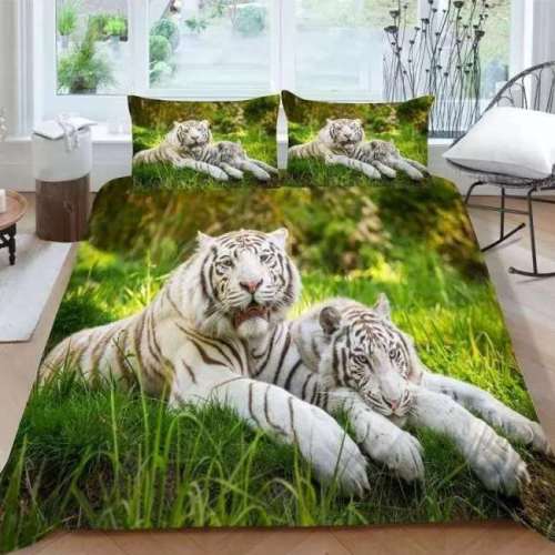 White Tigers Bed Cover