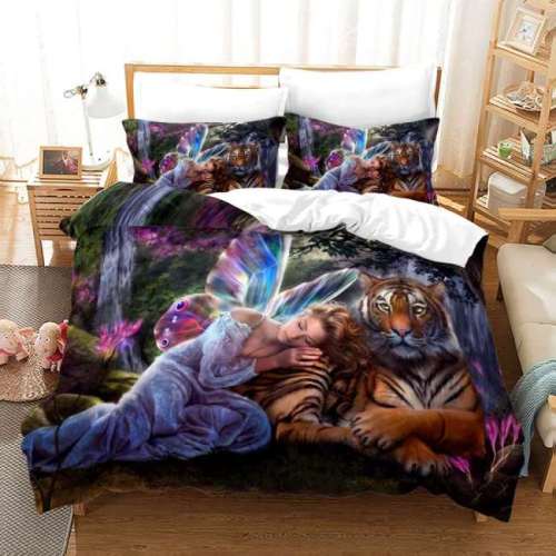 Tiger And Girl Print Bed Cover