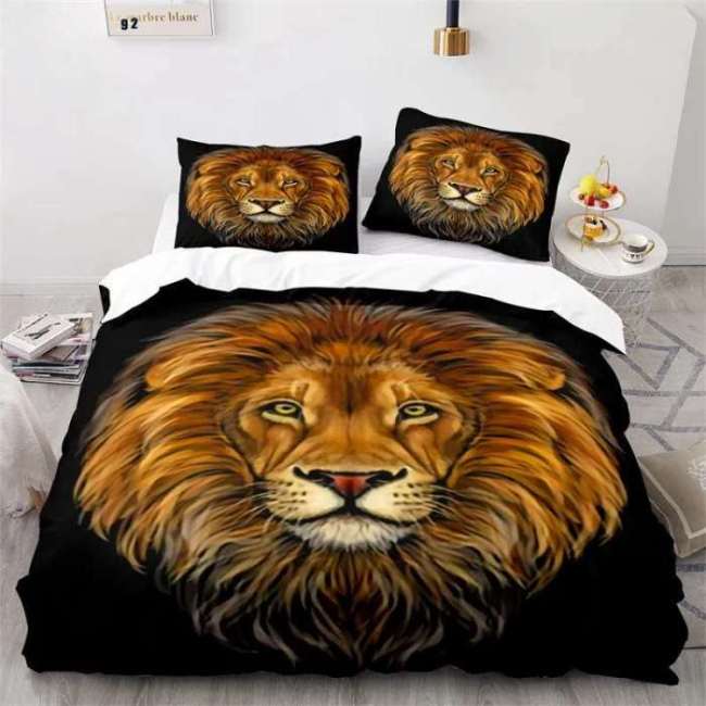 Lion Face Print Black Bed