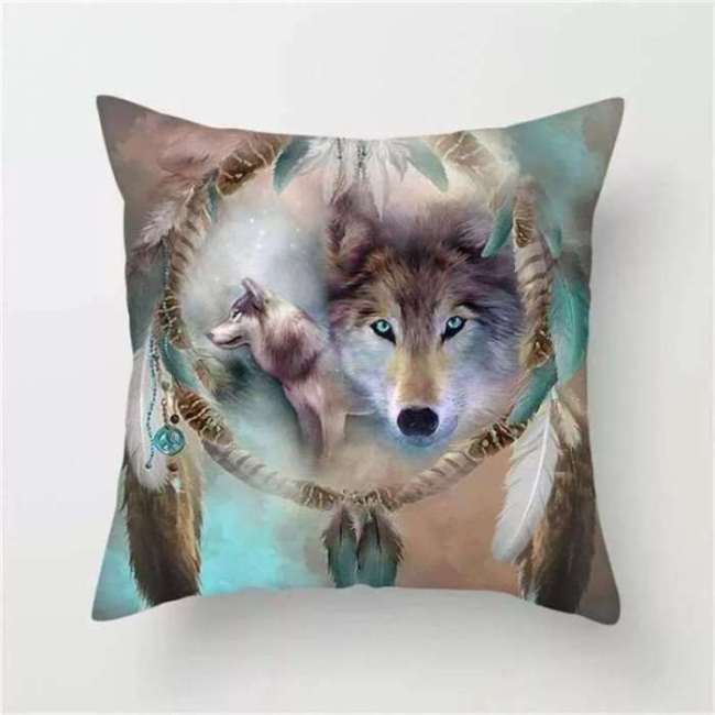 Wolf Dreamcatcher Throw Pillowcase