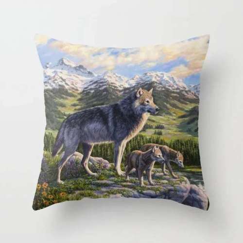 Wolf Mom Cubs Throw Pillowcase