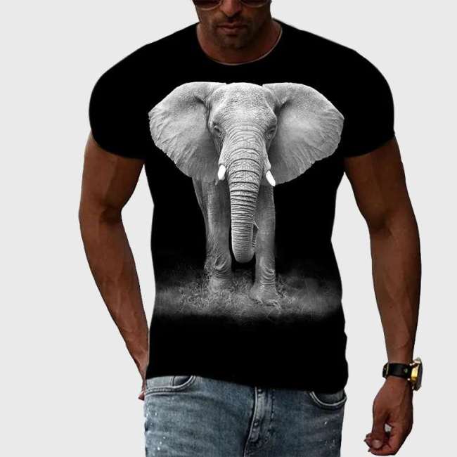 Black Elephant Pattern T-Shirt