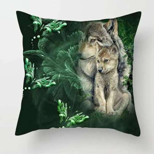 Wolf Mom Cub Pillow Cover