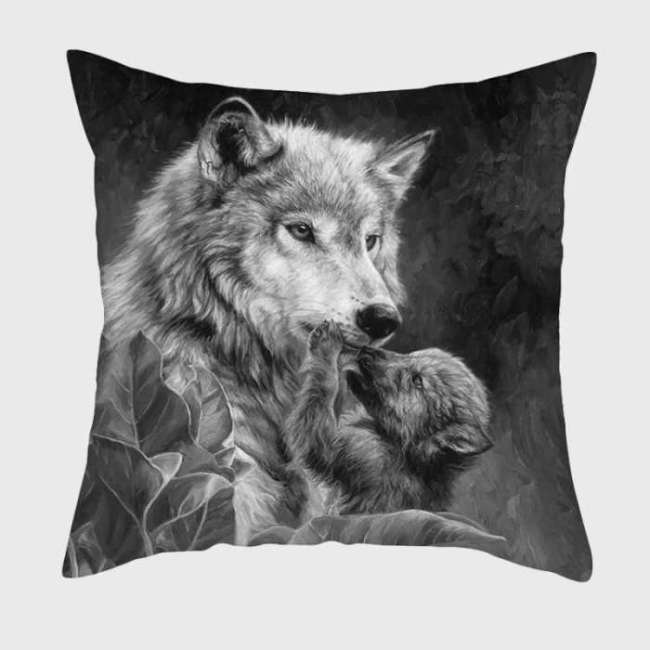 Grey Wolf Mom Cub Pillow Cover