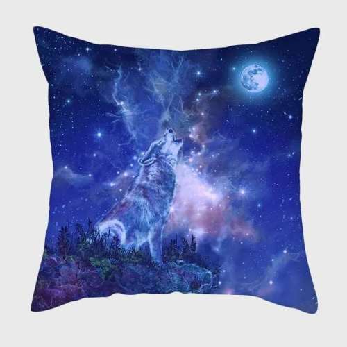 Blue Wolf Moon Cushion Cover