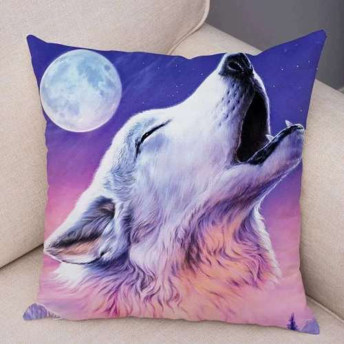 Purple Wolf Moon Print Pillowcase