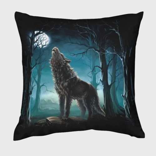 Wolf Howling Moon Print Cushion Cover