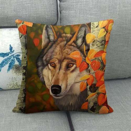 Wolf Face Print Cushion Cover