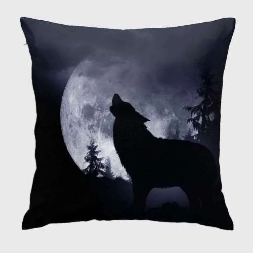 Black Wolf Moon Print Cushion Cover