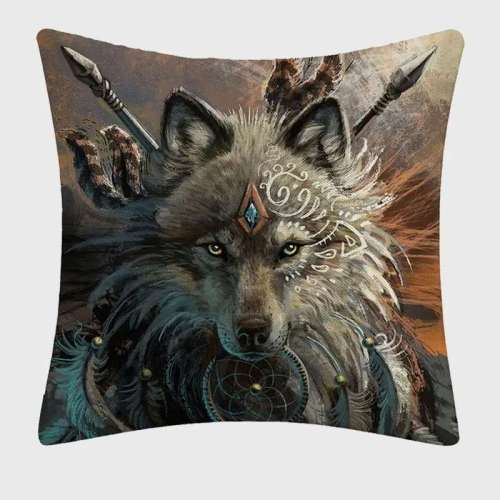 Native Wolf Cushion Cover