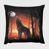 Wolf Howling Moon Print Cushion Cover