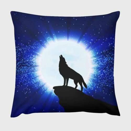 Blue Wolf Print Cushion Cover