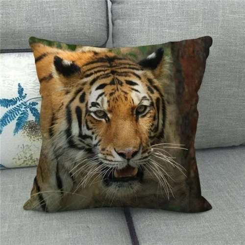 Tiger Head Print Throw Pillowcase