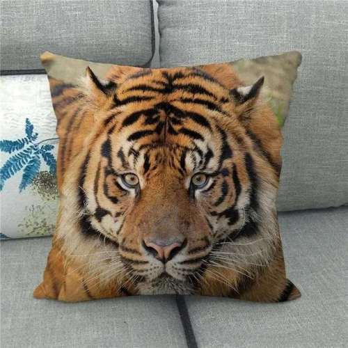 Tiger Head Print Throw Pillowcase