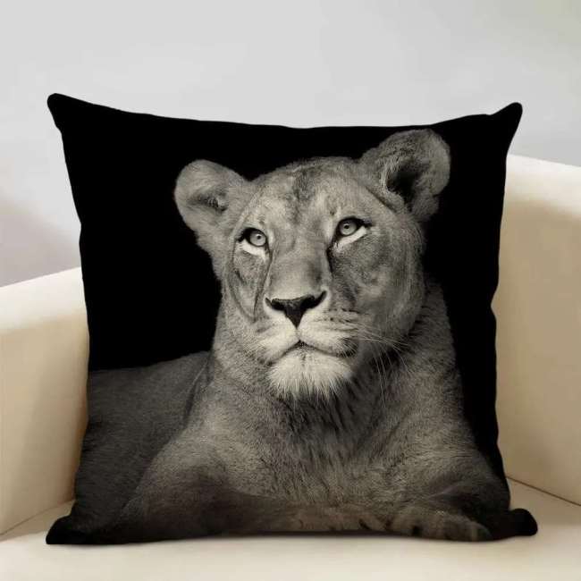 Black Lioness Print Cushion Covers