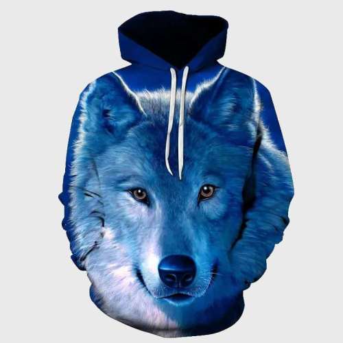 Blue Wolf Face Hoodies