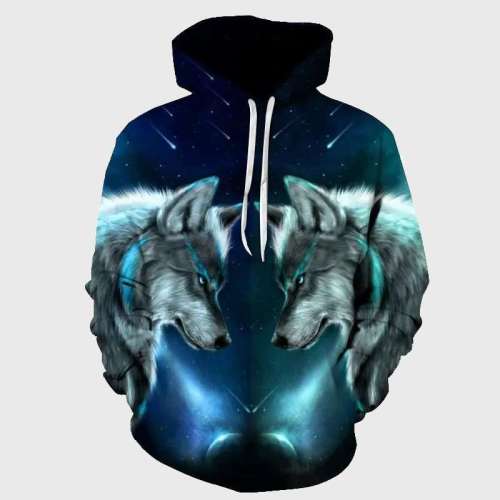 Double Wolves Print Hoodie