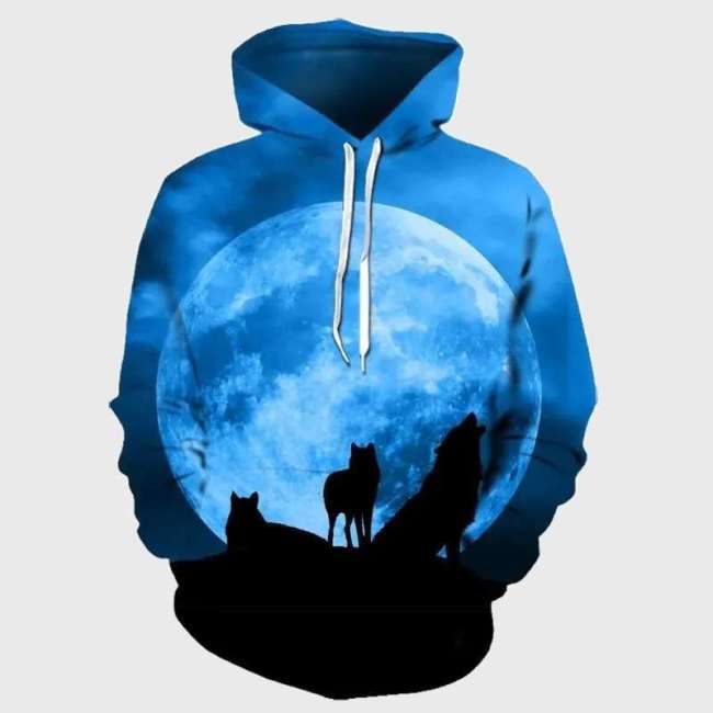 Blue Wolf Packs Moon Hoodies