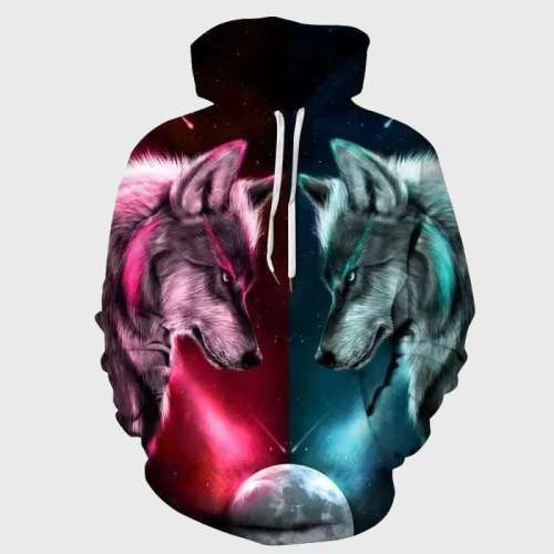 Family Matching Hoodie Double Wolves Print Hoodie