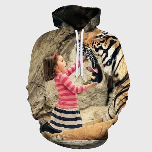 Tiger And Girl Print Hoodies