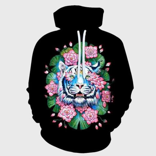 Black Tiger Flowers Hoodies