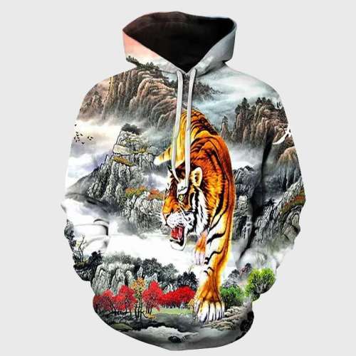 Mountain Tiger Print Hoodie