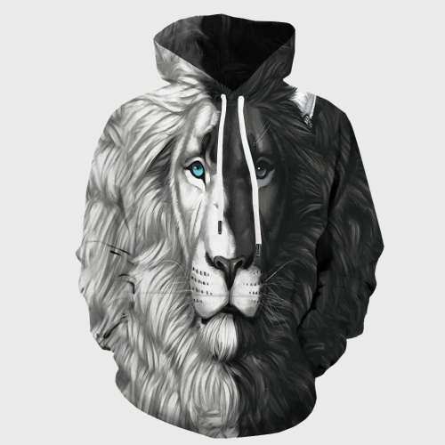 Black White Lion Printed Hoodies