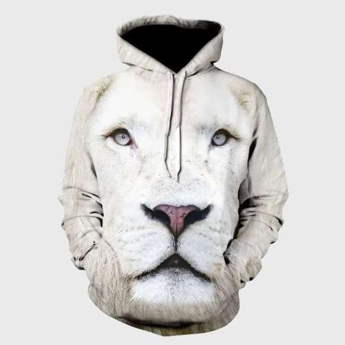 3D White Lion Hoodie