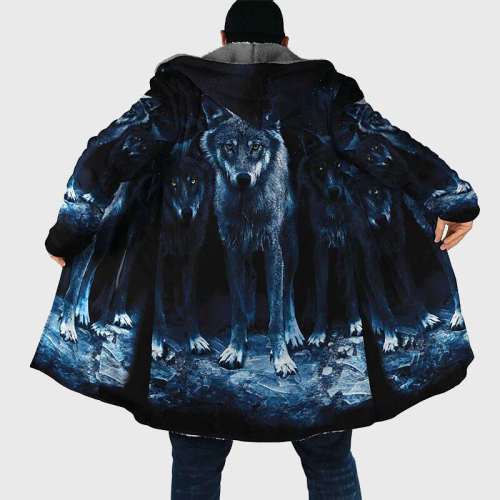 Wolf Packs Print Hooded Coat