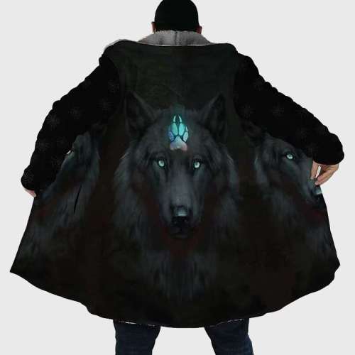 Tribal Wolf Print Hooded Coat