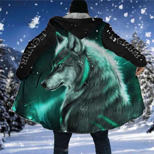 Galaxy Wolf Print Coat