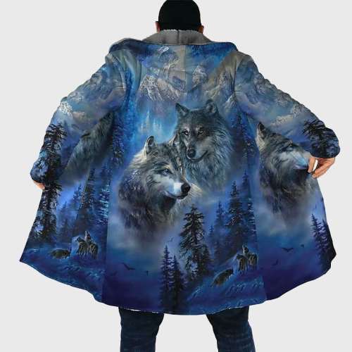 Wolf Packs Print Hooded Coat