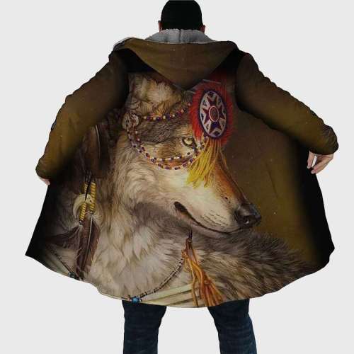 Native Wolf Print Coat
