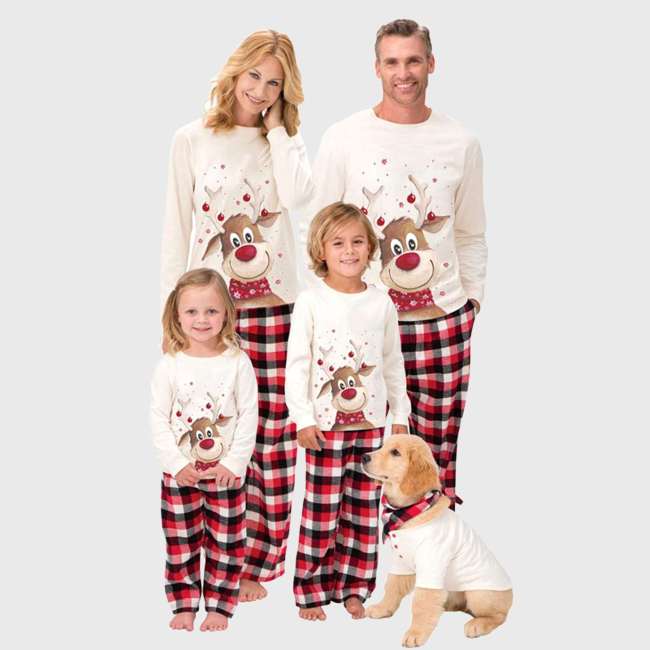 Plus Size Christmas Family Deer Red Plaids Pajamas Set