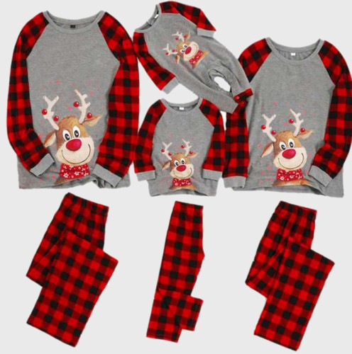 Merry Christmas Deer Red Plaids Family Pajamas Set