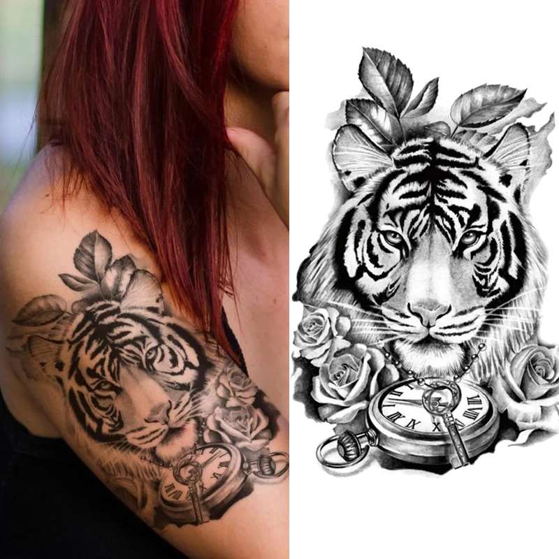 Lion & Tiger Sleeve Temporary Tattoo - INKOTATTOO