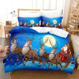 Christmas Santa Claus Elk Sleigh Moon Bed Cover
