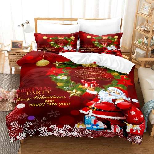 Merry Christmas And Happy New Year Santa Claus Bed Cover