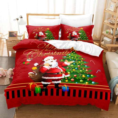 Merry Christmas Tree Santa Claus Bedding Set